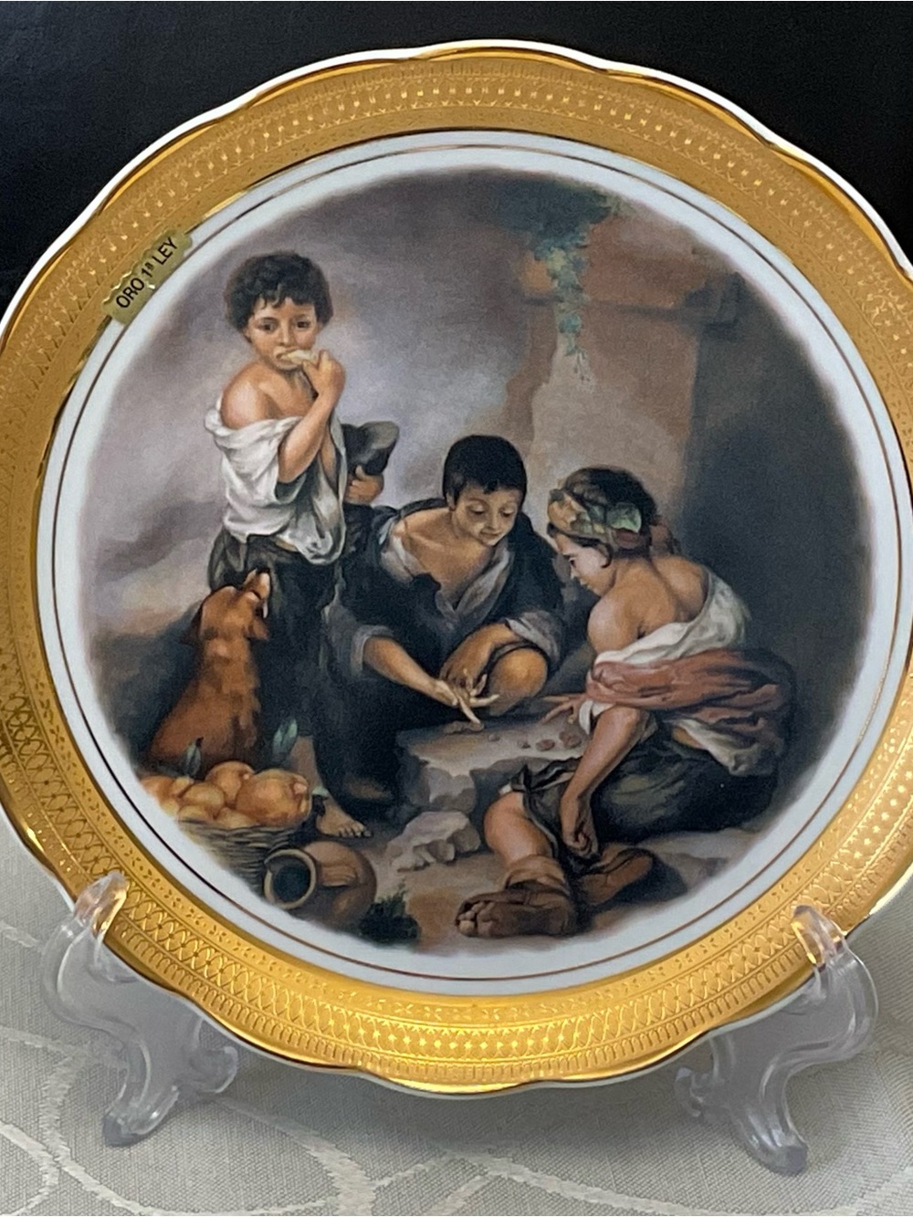 Oro Italia Gold-Trim Decorative Wall Plate - Classic Scene in Gold and Brown